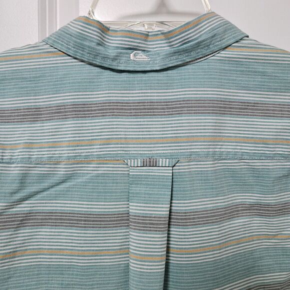 Quiksilver Shirt Men's Large Green Striped Button Up Cotton Blend Pockets GUC - Picture 7 of 8